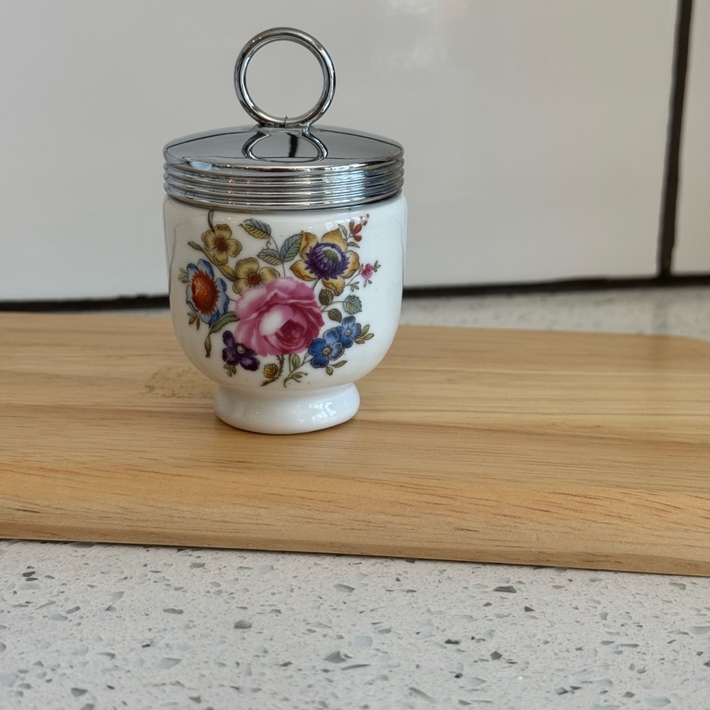 Royal Worcester Porcelain Egg Coddling Cup Vintage Floral Pattern